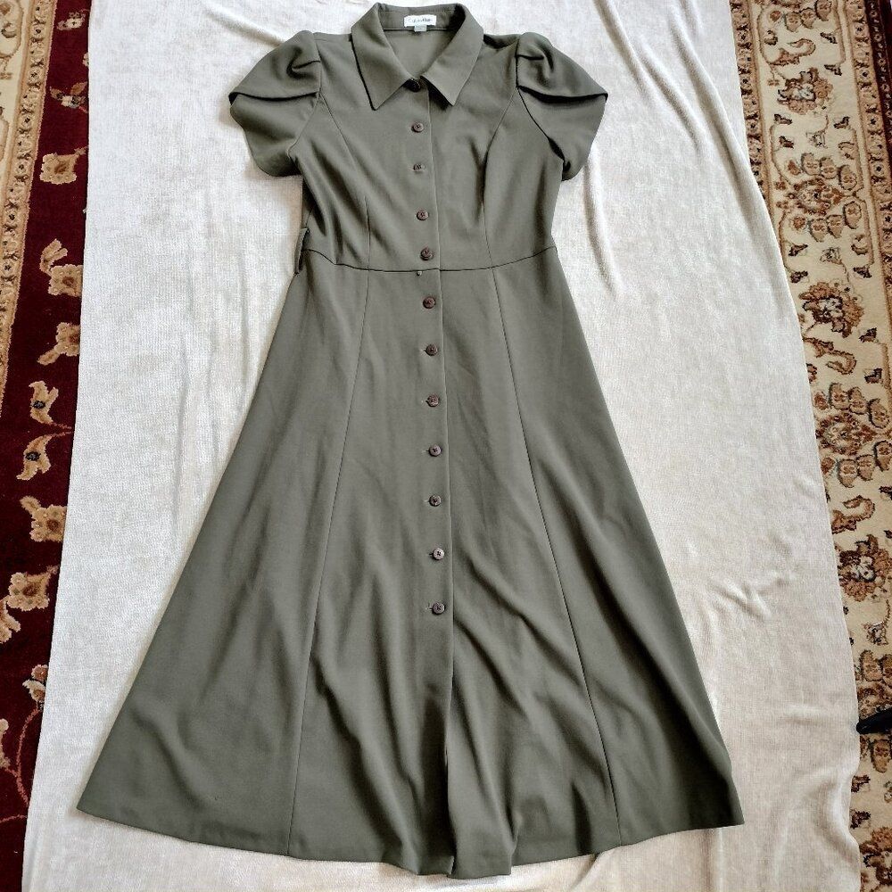 Calvin Klein Collection Khaki Button-Down Midi Dress